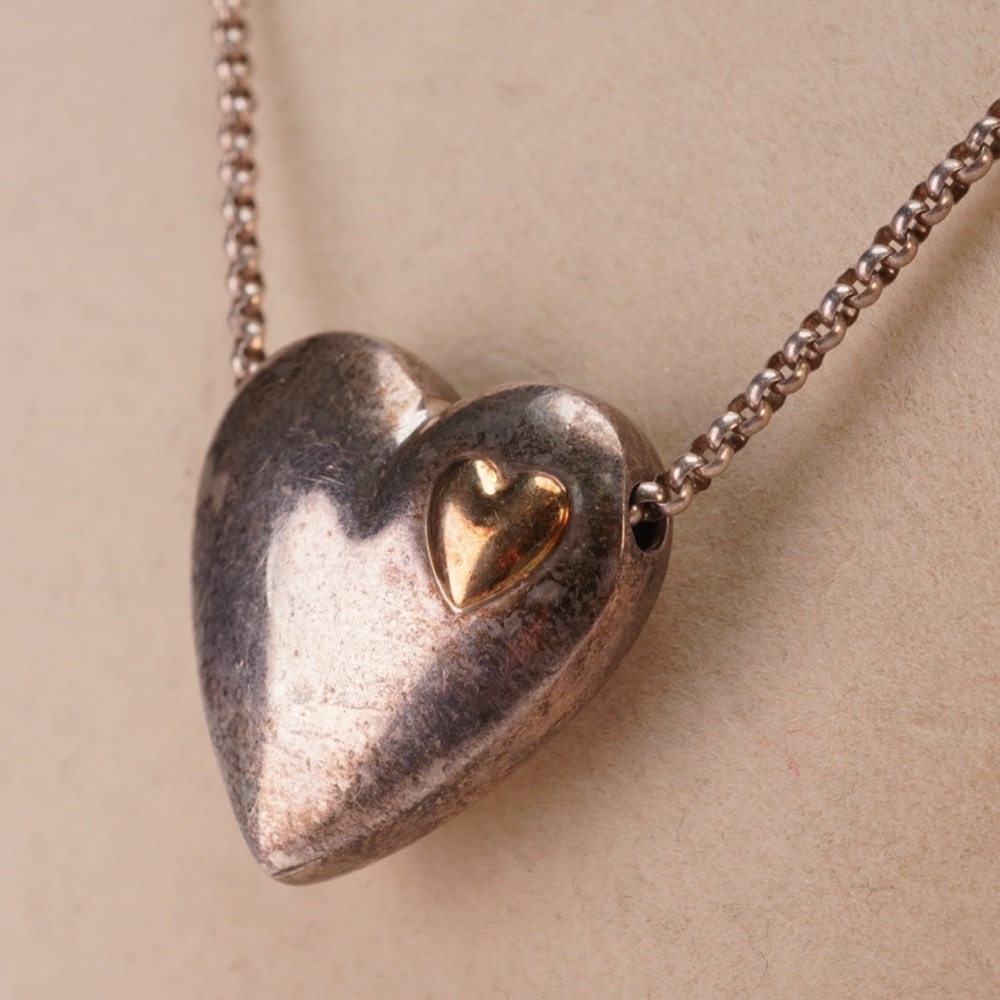 Mikal-Jon Bayanihan 925 Silver & 18K Gold Heart Pendant Necklace 18” Lot#54 - Picture 2 of 11